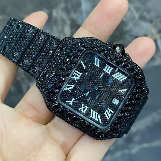 Custom Cartier Black Santos Watch【Moissanite/BLACK】