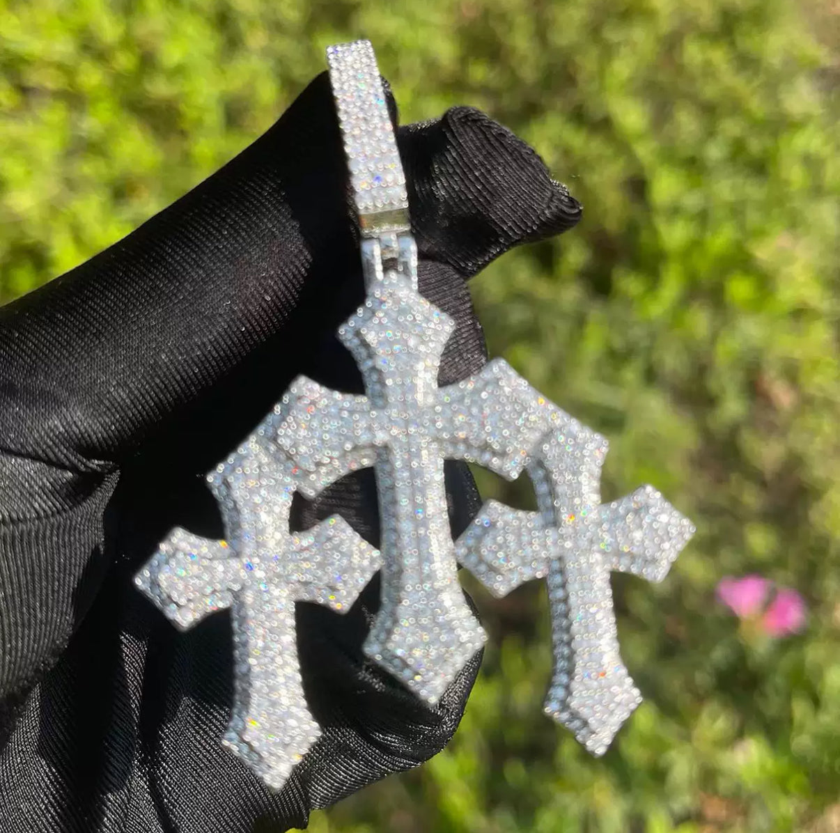 Iced Out Triple Cross Pendant【Moissanite】
