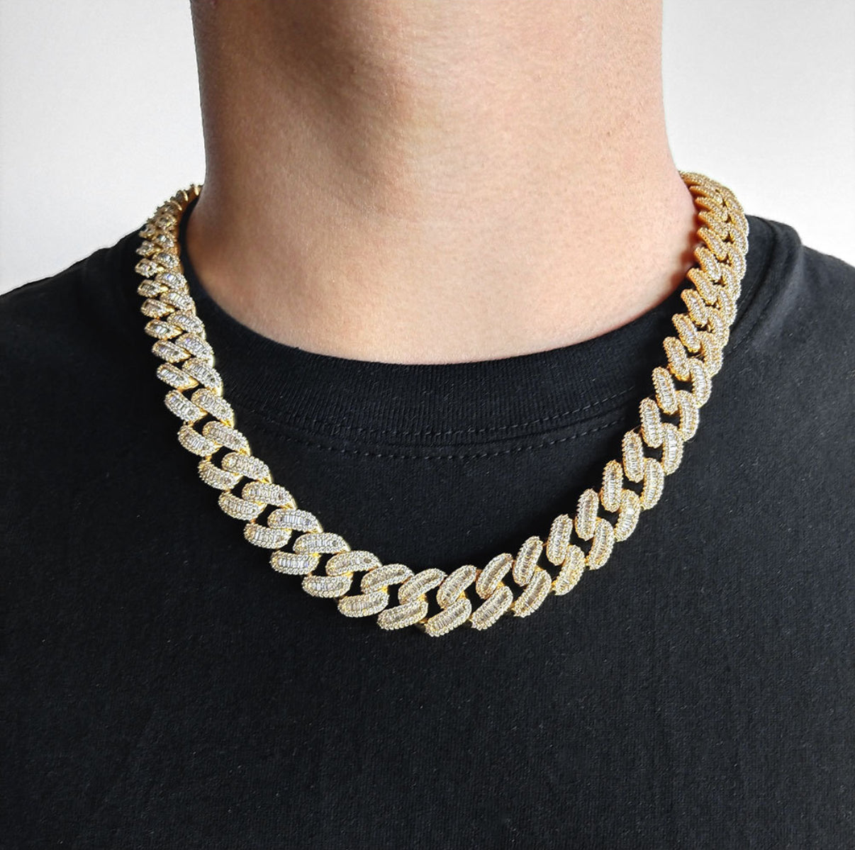 【15-20mm】Baguette Miami Cuban Chain Necklace【Moissanite】