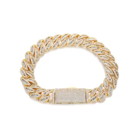 【15-20mm】Baguette Miami Cuban Chain Bracelet【Moissanite】