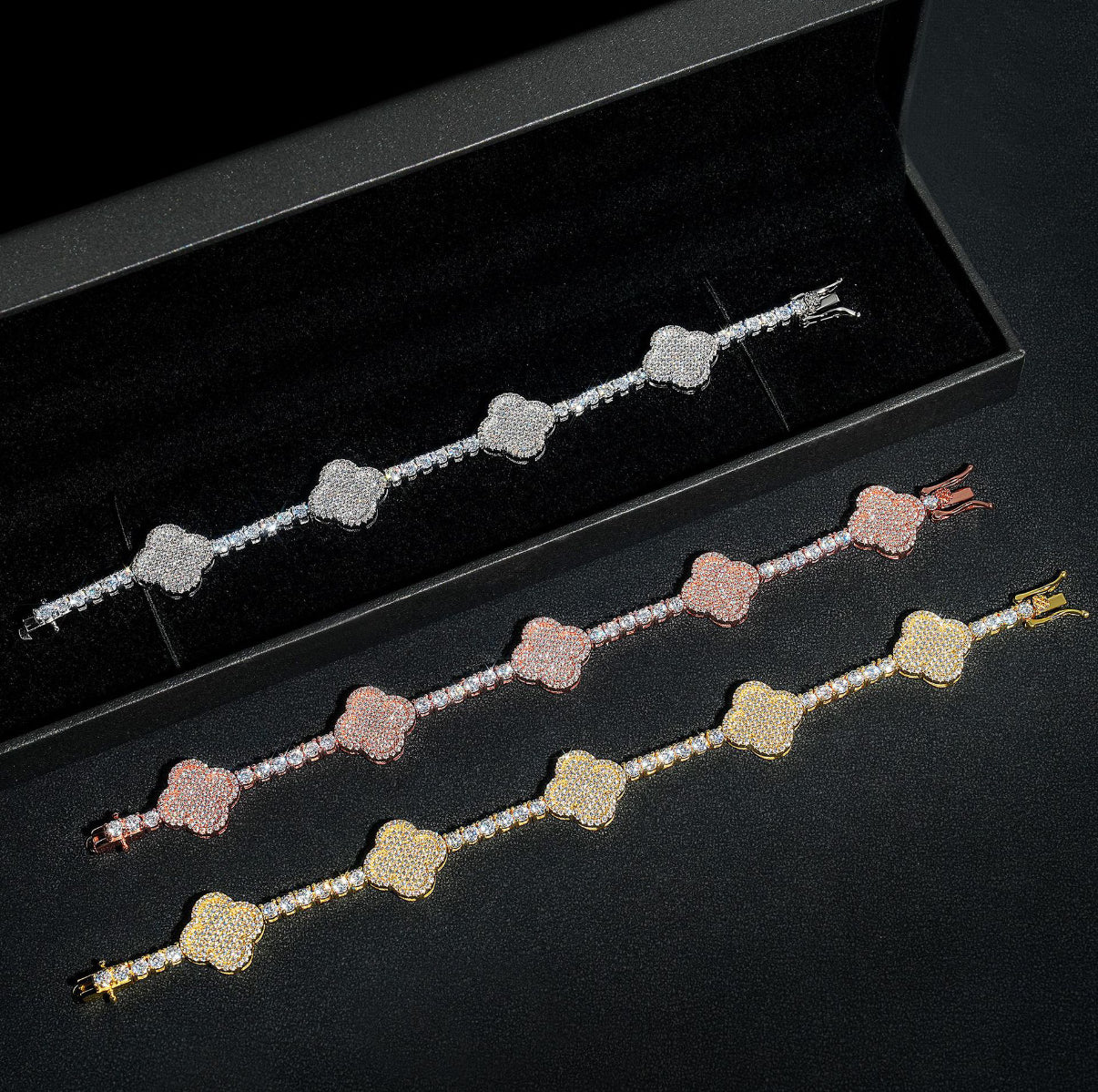 Fortune Charm Clover Tennis Bracelet
