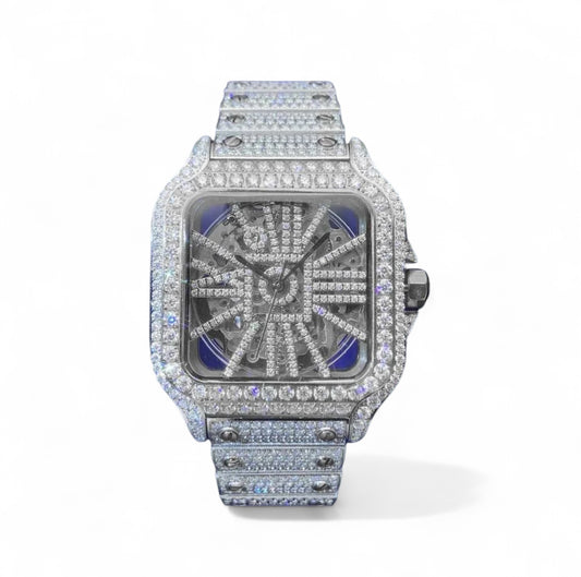 Custom Cartier Santos Skeleton Watch【Moissanite/SILVER】
