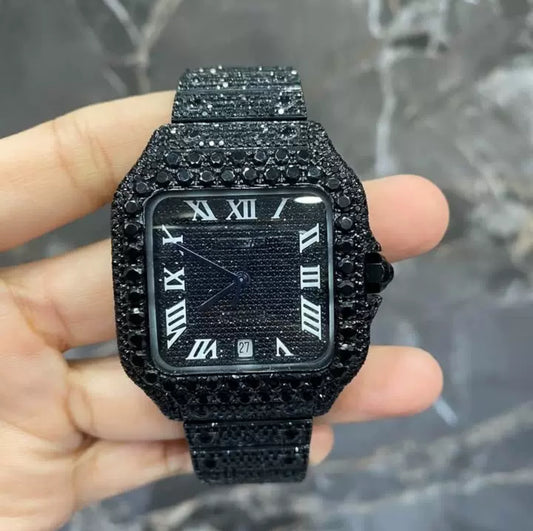 Custom Cartier Black Santos Watch【Moissanite/BLACK】