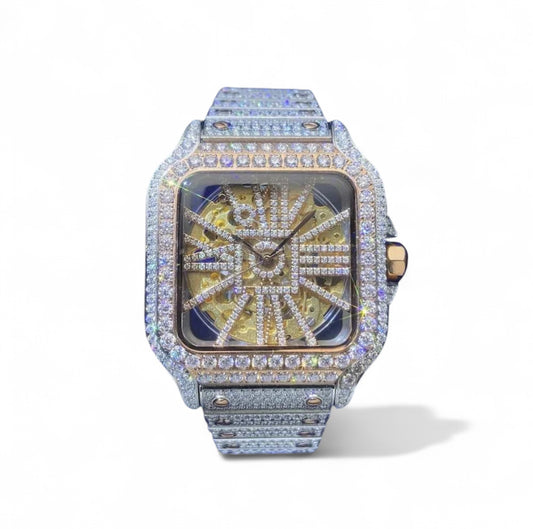 Custom Cartier Santos Skeleton Watch【Moissanite/ROSEGOLD】