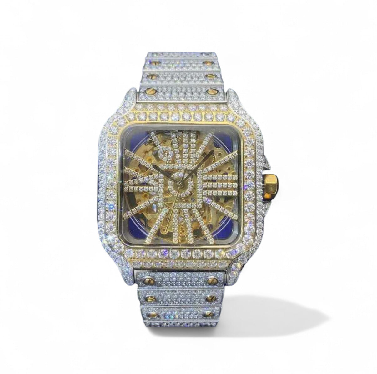 Custom Cartier Santos Skeleton Watch【Moissanite/GOLD】