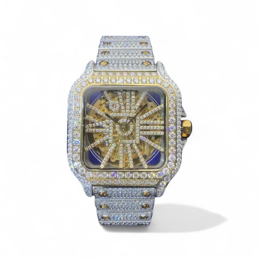 Custom Cartier Santos Skeleton Watch【Moissanite/GOLD】