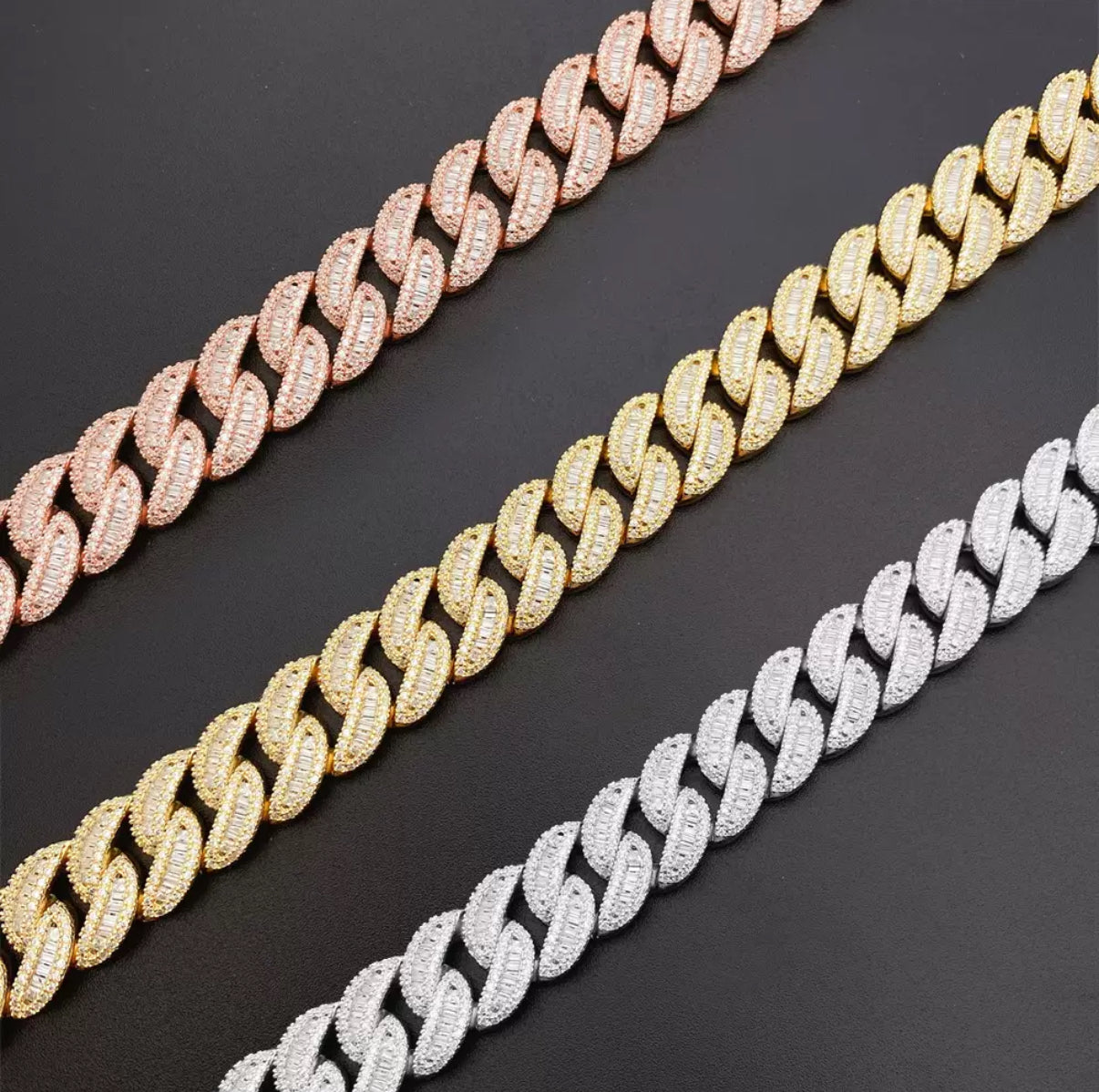 【15-20mm】Baguette Miami Cuban Chain Bracelet【Moissanite】