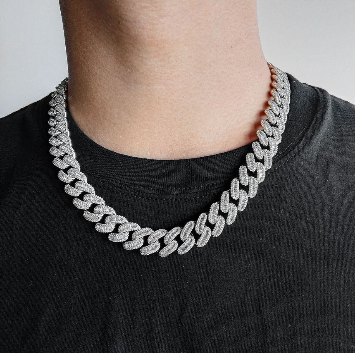 【15-20mm】Baguette Miami Cuban Chain Necklace【Moissanite】