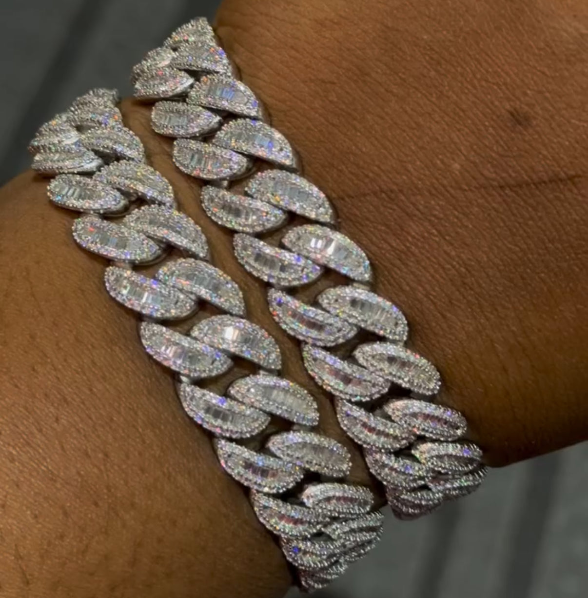 【15-20mm】Baguette Miami Cuban Chain Bracelet【Moissanite】