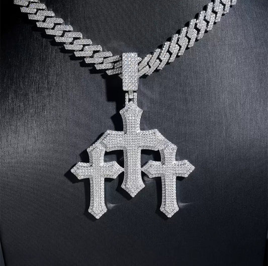Iced Out Triple Cross Pendant【Moissanite】