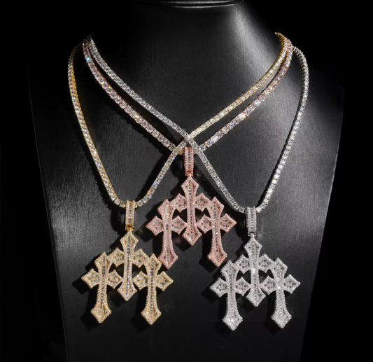 Iced Out Luxury Triple Cross Pendant【Moissanite】