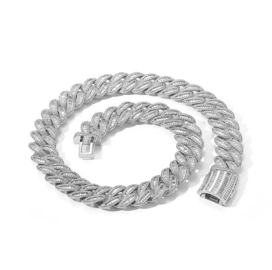 【15-20mm】Baguette Miami Cuban Chain Necklace【Moissanite】