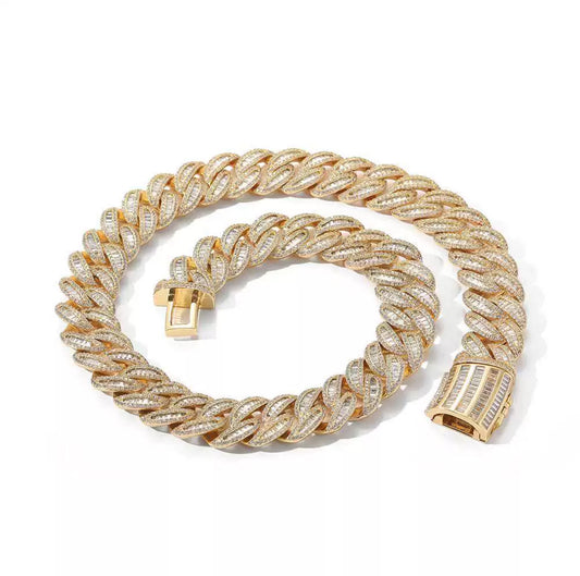 【15-20mm】Baguette Miami Cuban Chain Necklace【Moissanite】
